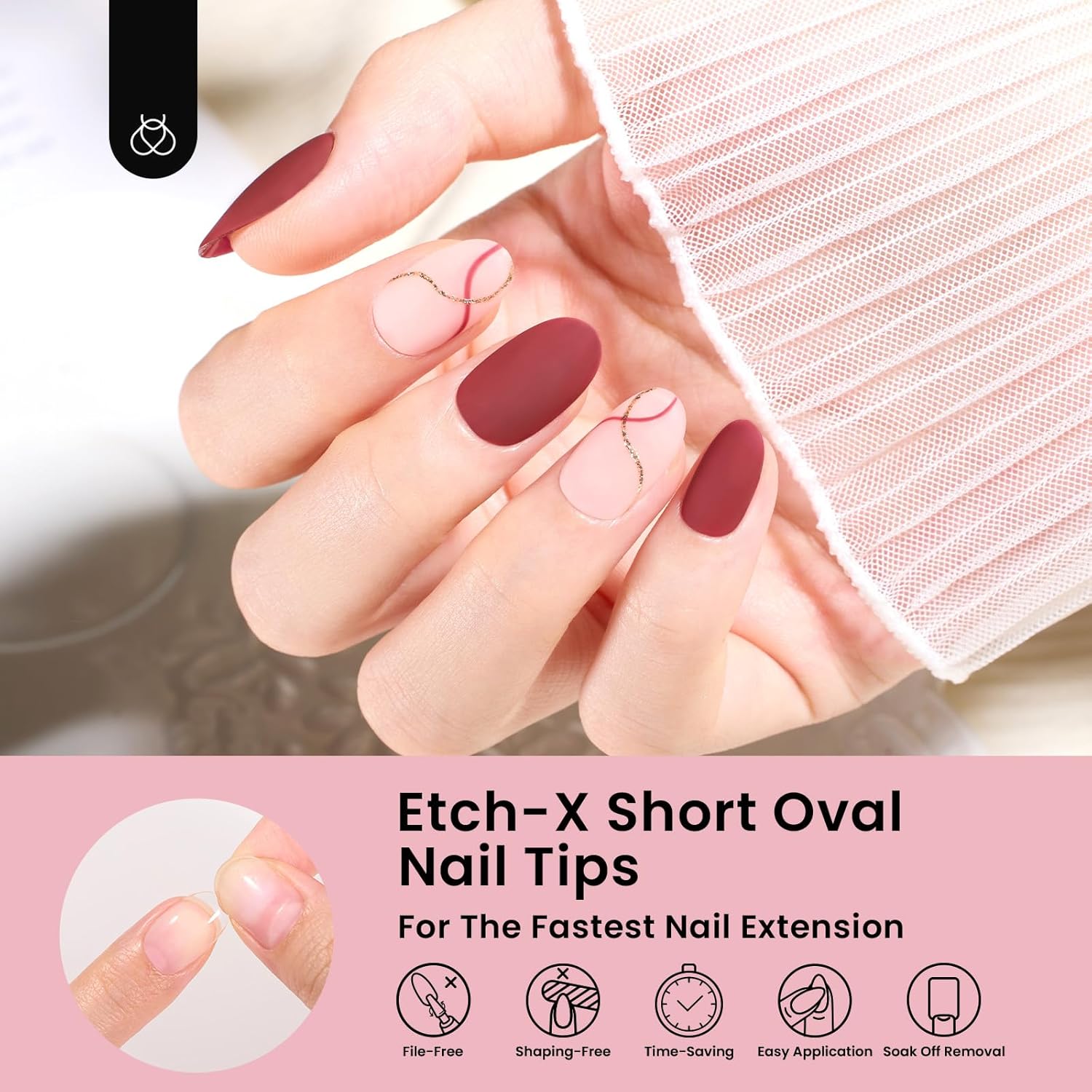Beetles Gel Nail Tips Short Oval Fake Nails 288Pcs Pre-Shaped Half Matte Press on Nail Tips Full Cover False Nails Gifts for Girls Women Gelly Tips Home DIY Nail Extension