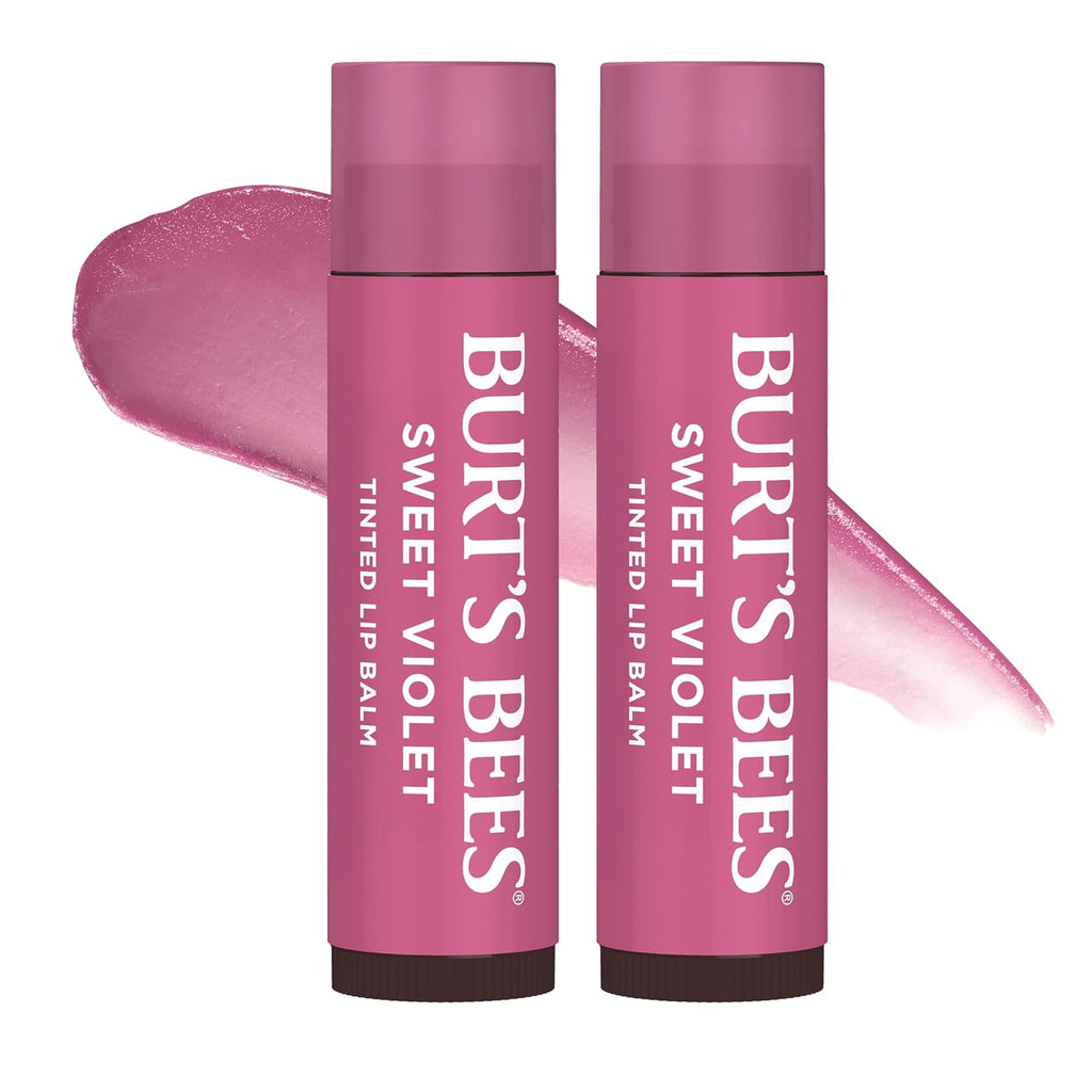 Burt's Bees Lip Tint Balm with Long Lasting 2 in 1 Duo Tinted Balm Formula, Color Infused with Deeply Hydrating Shea Butter for a Natural Looking Buildable Finish, Sweet Violet (2-Pack)