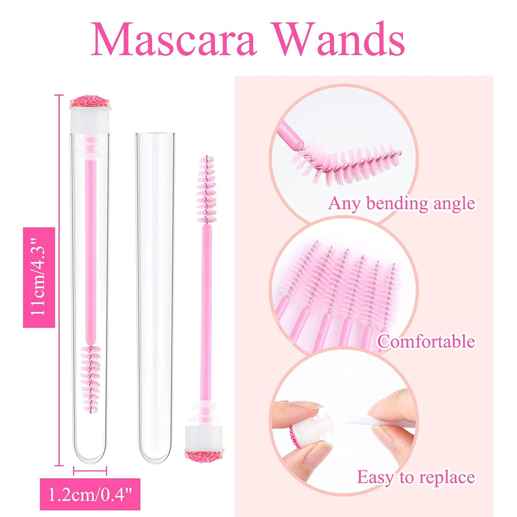 50-Piece Disposable Mascara Brushes - Eyelash Brushes, Diamond Mascara Wands with Tube, Makeup Tool, Lash Spoolies, Sanitary Brushes, Lash Extension Supplies (Tube Star D Pink 50)