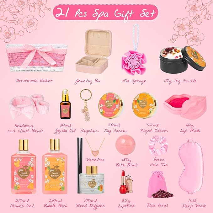 Luxury Mothers Day Gift for Mom - Premium 21-Piece Relaxing Bath & Body Gift Set for Women, Self Care Gift Set with Necklace & More | Christmas Gifts, Birthday Present, Holiday, Anniversary Gift Idea
