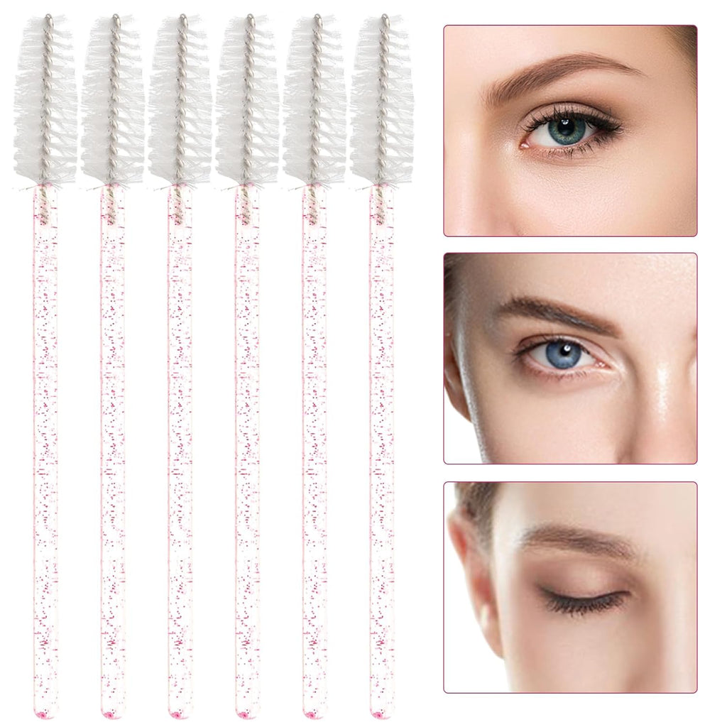 300PCS Disposable Mascara Wands Spoolie Brush Crystal Eyebrow Brushes Eyelash Extension Applicator Makeup Kits.myaokue-up(Pink/White)