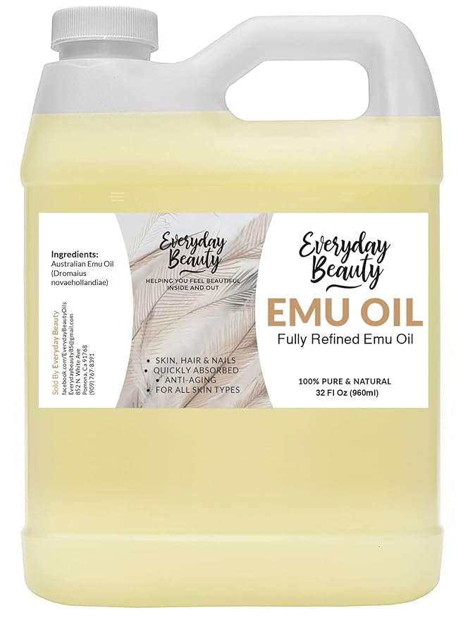 Pure Australian Emu Oil Bulk 32 Fl Oz - All Natural 6X Refined for Face, Skin and Hair - Highly Effective Hydration for Sensitive Skin and Hair Growth - Perfect for Scars and Blemishes