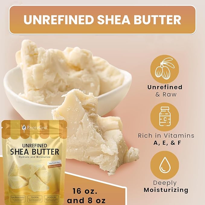 Unrefined Raw Shea Butter 16 Oz, Unprocessed Shea Butter, Moisturizer for Skin & Hair, Maximum Potency with Essential Nutrients, Nourishing, Vitamin-Rich, Non-Greasy - Suitable for All
