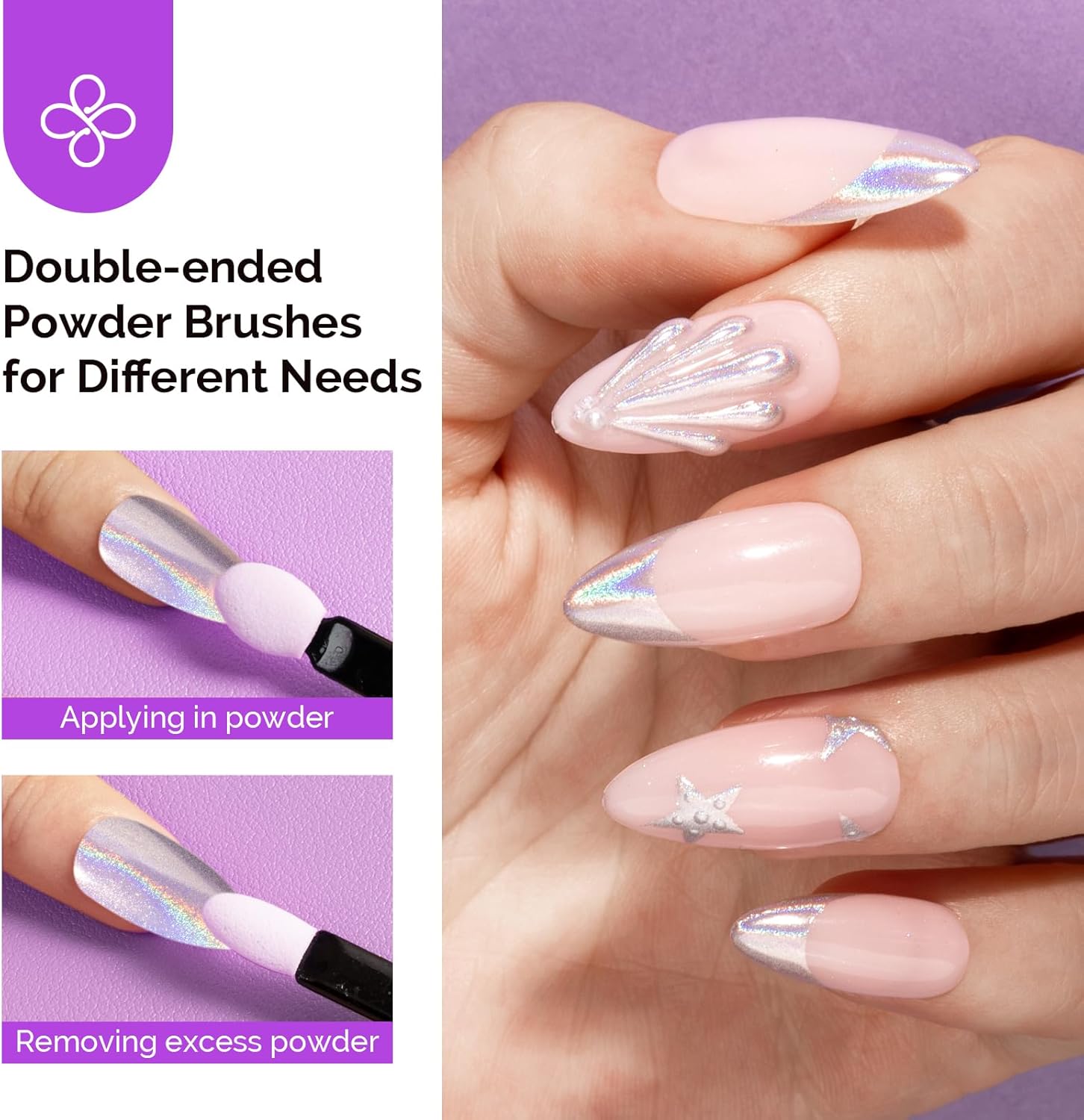 MelodySusie Chrome Nail Powder for Gel Nails,Holographic Laser Silver Metallic Mirror Effect Pigment Stylish Fine Glitter for Home DIY Salon Use Visit The MelodySusie Store