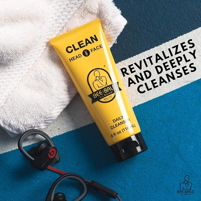 Bee Bald CLEAN - Daily Cleanser for Face and Head - Premium Facial Cleanser for Men and Women, Refreshes and Thoroughly Cleans - 4 fl Oz (Pack of 2)