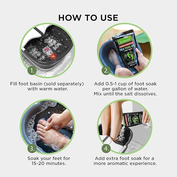 Tea Tree Oil Foot Soak with Epsom Salt - Made in USA - for Toenails, Athlete's Foot, itchy Feet, Stubborn Smelly Foot Odor, Pedicure, Foot Calluses & Soothes Sore Tired Achy Feet - 64 oz
