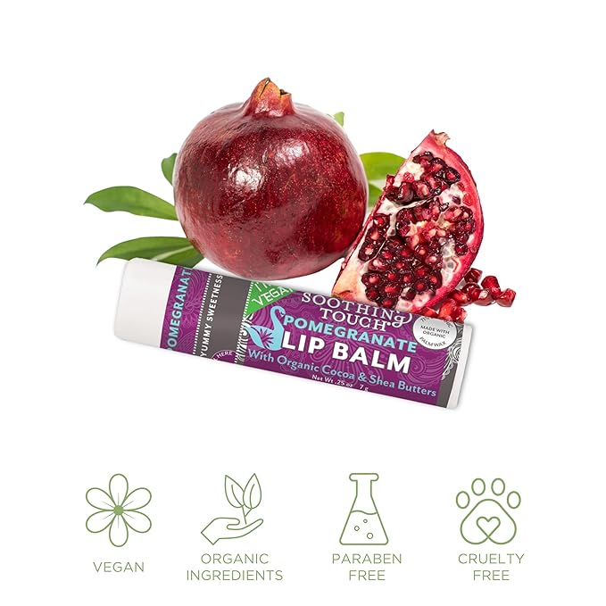 Vegan Lip Balm Set - Variety Pack of 3 Soothing Touch Lip Balms. Large 0.25 oz size. Includes Bonus Muslin Pouch (3 x 4 in). Unique Gift Bundle from Tiny Seed (Grapefruit, Pomegranate, Lemon Cardamom)