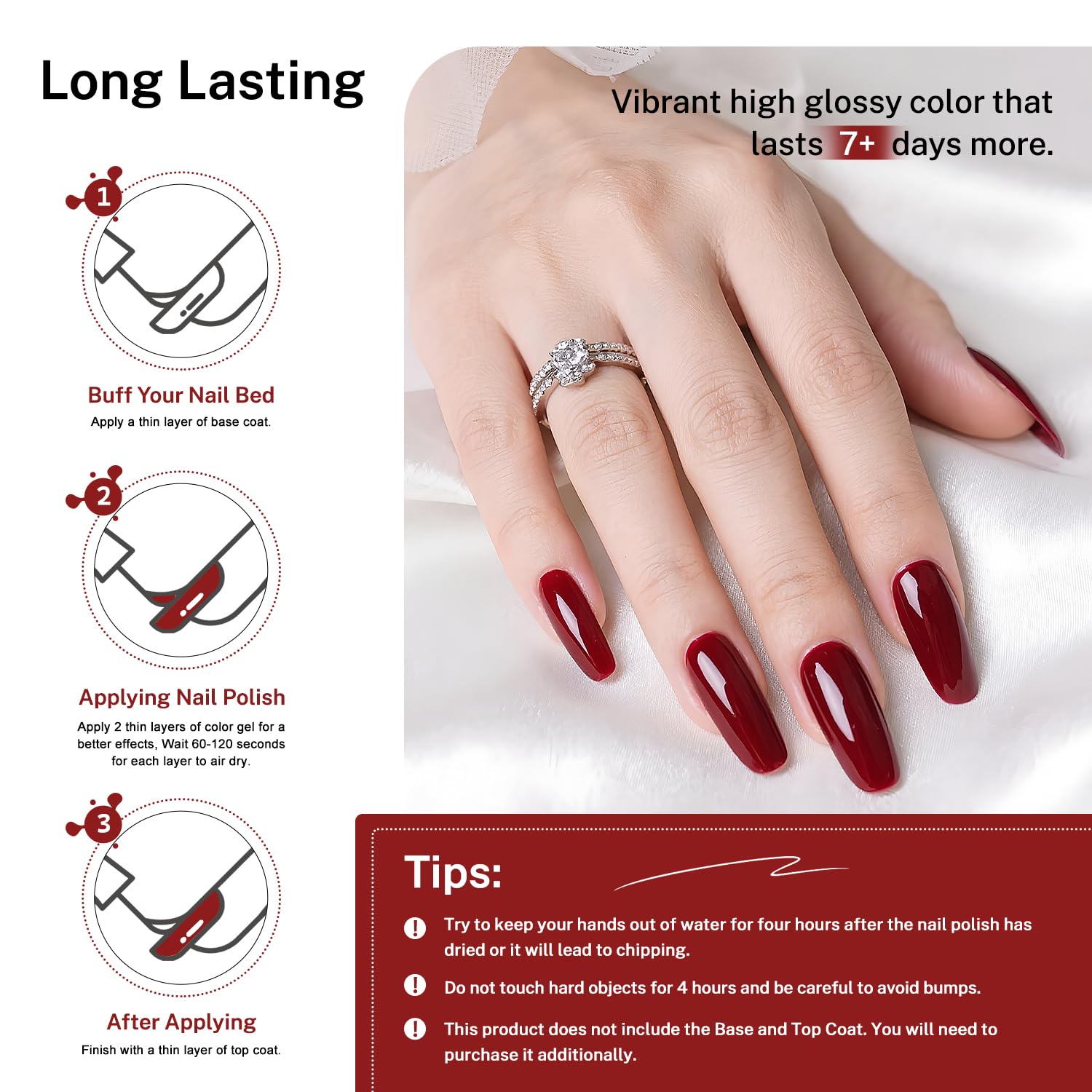 16.5ml Dark Red Nail Polish Large Volume Quick Dry Nail Polish, Long Lasting Shine, Fingernail Toenail Nail Art DIY Home Travel Nail Art Gift