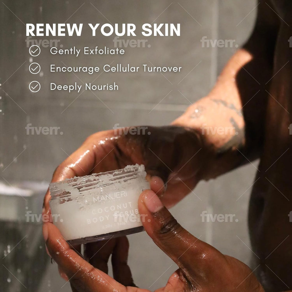 Coconut Bliss Body Scrub, Luxurious Exfoliator for Smooth, Soft Skin, Dead Skin Cell Remover, Hydrating and Nourishing Formula