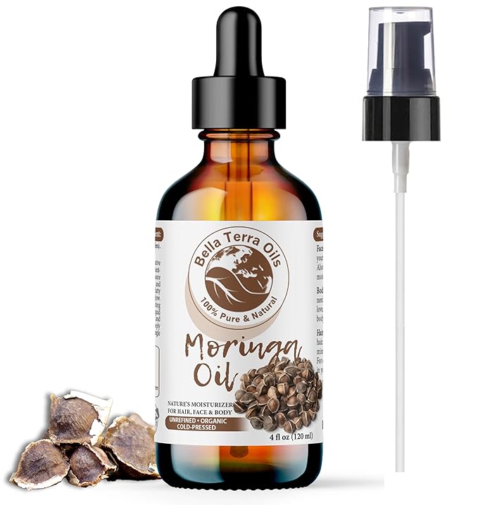 Bella Terra Oils - Organic Moringa Seed Oil 2oz - A Blend of Nature's Best, High in Oleic Acid & Vitamin E, For a Touch of Luxurious Smoothness