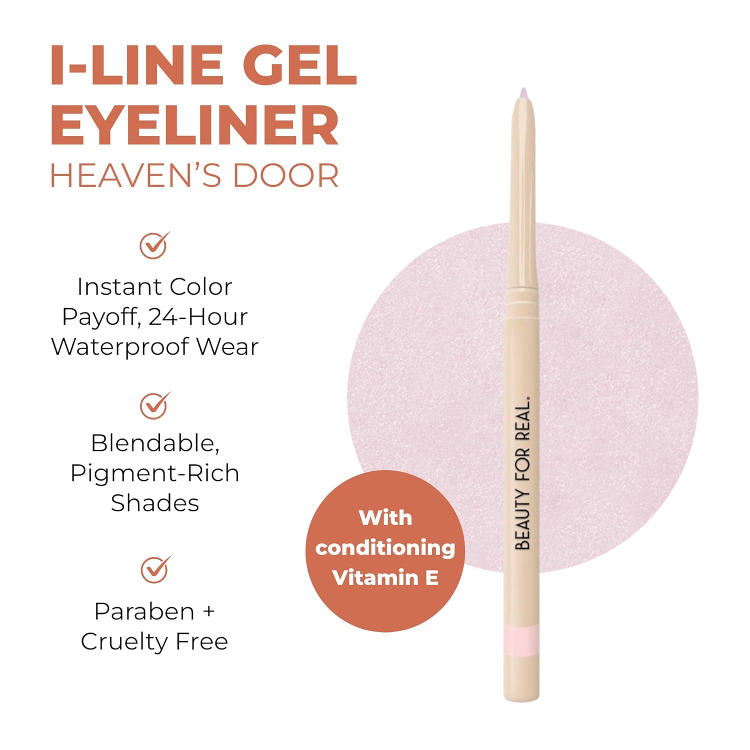 Beauty For Real I-Line 24-7 Eyeliner, Heaven?s Door - Rose Gold Pink Shimmer - Long-Wearing, Waterproof Gel Formula - Safe for Sensitive Eyes & Contact Lens Wearers - 0.01 oz