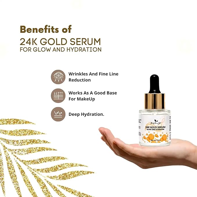 The Wellness Shop - 24K Gold Serum For Glow & Hydration- Water Based | For All Skin Types | Promotes Cell Regeneration | Reduces Wrinkles | No Side Effects | For Men & Women | (20ml / 0.67 fl oz)
