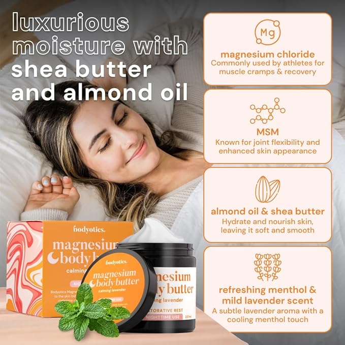 Magnesium Body Butter - Nighttime Magnesium Cream For Women, Pregnancy & Postpartum Comfort (Calming Lavender Scent, 8oz)