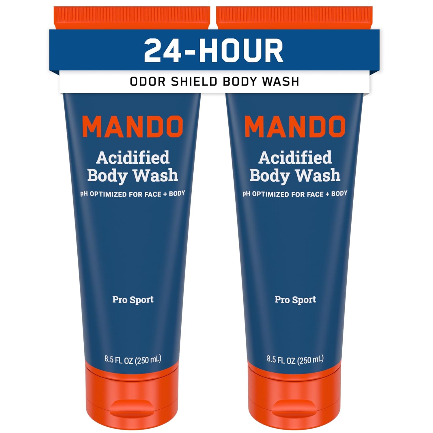 Mando Odor Shield Body Wash - 24 Hour Control - Removes Odor Better than Soap - SLS Free, Paraben Free, Skin Safe - 8.5 Ounce (Pack of 2) (Pro Sport)