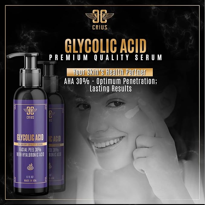 Glycolic Acid Face Serum with AHA 30% Renewal, Skin Brightening, Moisturizing, Pore Refining, Anti Aging, Exfoliating Serum 6 oz for Men & Women