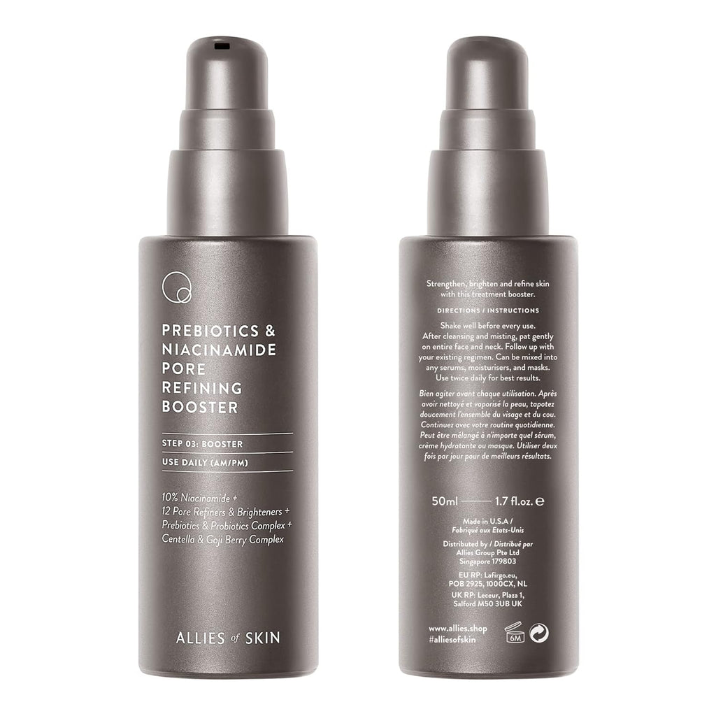 Allies of Skin Prebiotics & Niacinamide Pore Refining Booster: 10% Niacinamide, Goji Berry, Lysophosphatidic Acid. Pore Reducing Serum. Firms & Brightens. Strengthens Skin Barrier 1.7 oz / 50 ml