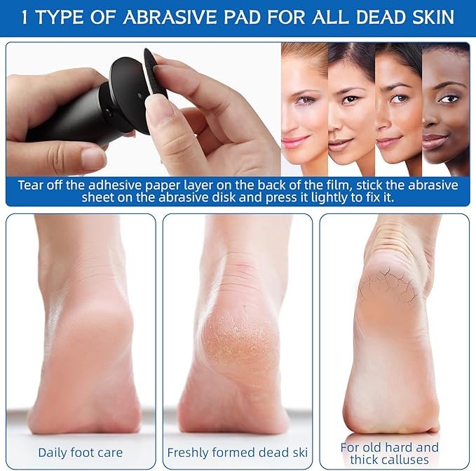 Dermave Electric Foot Callus Remover, Electric Foot Callus Remover, Callus Remover for Feet - Foot Filer with 60pcs Sanding Discs for Dead Cracked Skin, Men/Women (Black)