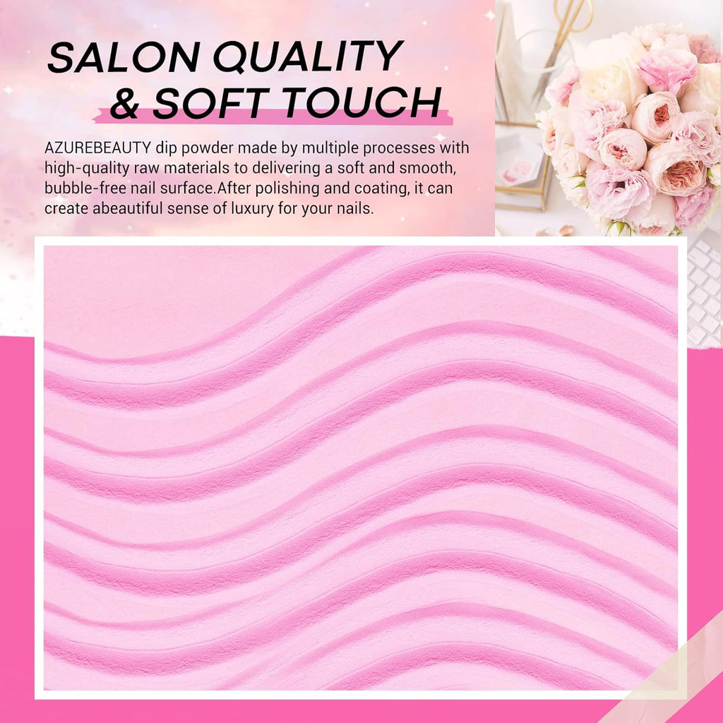 AZUREBEAUTY Pink Dip Powder Nail Set, 6 Colors Light Hot Pink Cherry Blossom Shades Dipping Powder Starter Kit, French Nail Art Manicure, No Need Nail Lamp Cured DIY Salon