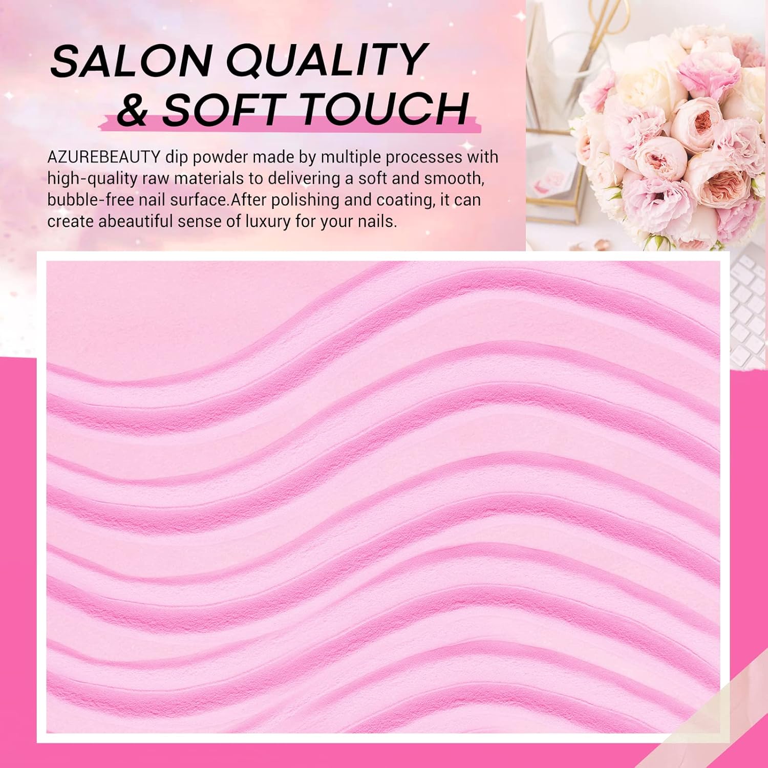 AZUREBEAUTY Pink Dip Powder Nail Set, 6 Colors Light Hot Pink Cherry Blossom Shades Dipping Powder Starter Kit, French Nail Art Manicure, No Need Nail Lamp Cured DIY Salon