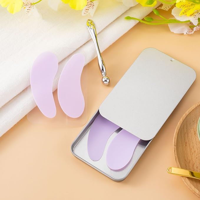 Joez Wonderful Under Eye Patches 2 Pairs, Silicone Reusable Eye Patches, Under Eye Mask for Skin Care Effect to Reduce Wrinkles & Fine Lines, with Metal Eye Cream Applicator, Tin Case (Purple)