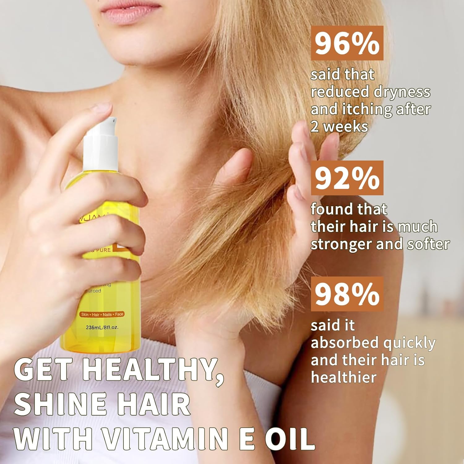 Organic Vitamin E Oil 50,000 IU for Skin, Pure & Natural Vitamine oils for Scars Hair, Face, Nail, Scalp Bath and Body Oil, Tocopherol to Repair Damaged Skin, Moisturizing Dry Skin, 8 Fl Oz