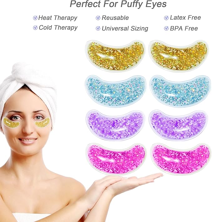 Under Eye Patches for Puffy Eyes, Reusable Ice Gel Eye Pad Cooling Eye Patch Hot Cold Therapy Eye Mask 8 Pack