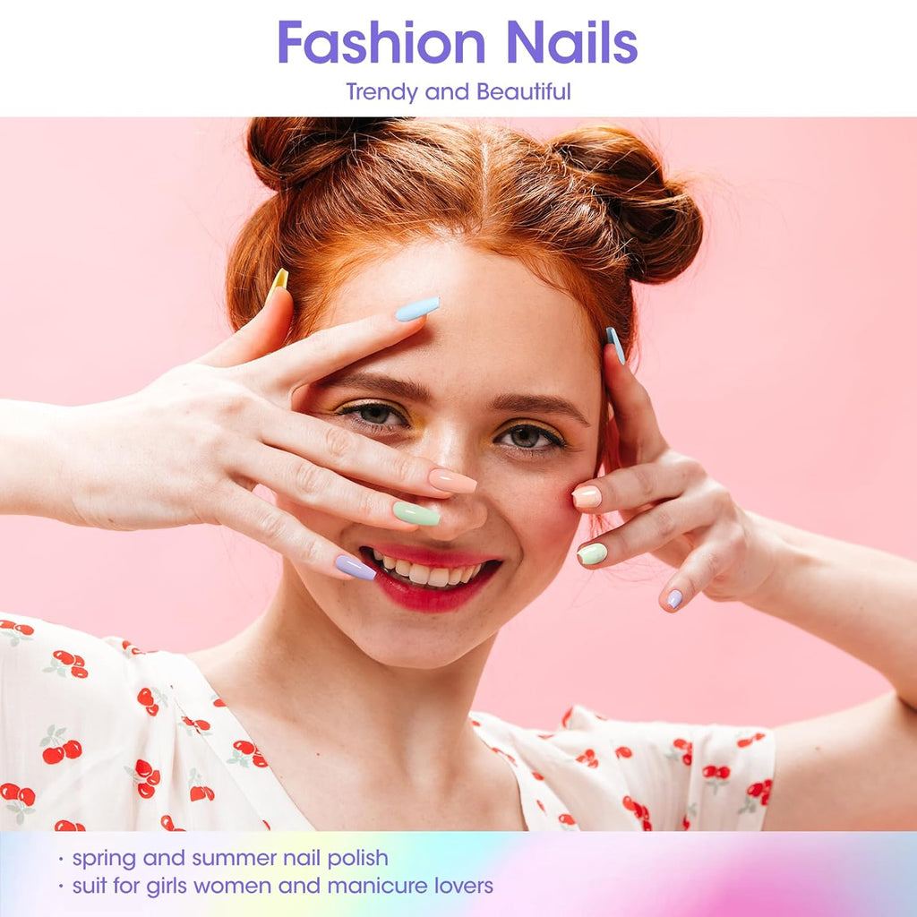 Gellen Pastel Regular Nail Polish Non Gel, Fast Air Drying Spring Summer Nail Polish No UV Light Needed Macaron 6 Colors Nude Pink Purple Blue Green Yellow Set for Women Manicure Home Salon, Hema Free