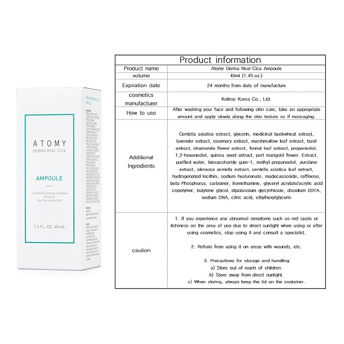 Skincare Ampoule, Soothing & Repairing Serum for ATOMY Derma Real Cica Ampoule, 1.4fl.oz.