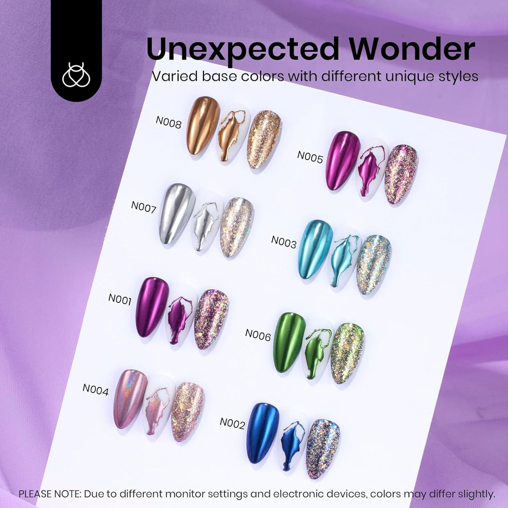 beetles Gel Polish 8 Colors Chrome Powder for Nails Pink Purple Blue Green Silver Golden Rainbow Nail Powder 2024 Mirror Effect Manicure Art Decoration Powder Holographic Pigment Gift for Women