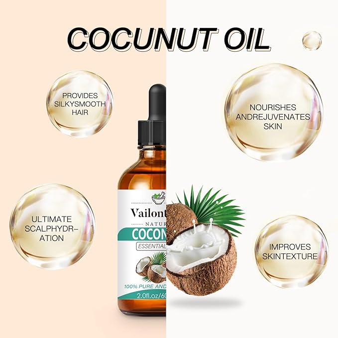 Coconut Oil - Carrier Oil for Hair Growth, Relaxing Massage and Body Oil, Pure Non-Greasy Coconut Oil for All Hair Types and Skin