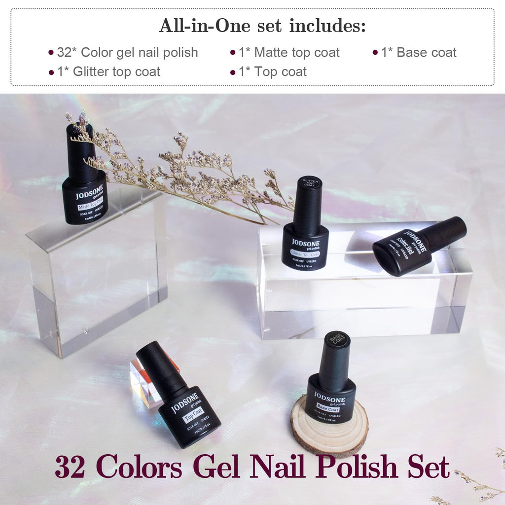 JODSONE Gel Nail Polish Shiny High Gloss Surface Strengthening Glitter Minimalistic Artistic Creation Starter Set 36 Pieces
