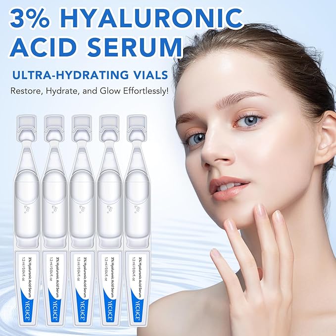 3% Hyaluronic Acid Serum for face, Hyaluronic Acid Tubes, Ultra-Hydrating Vials Serum Smoother Skin, Hyaluronic Acid Boosting Serum Single-Use Skincare 1.2ML*30