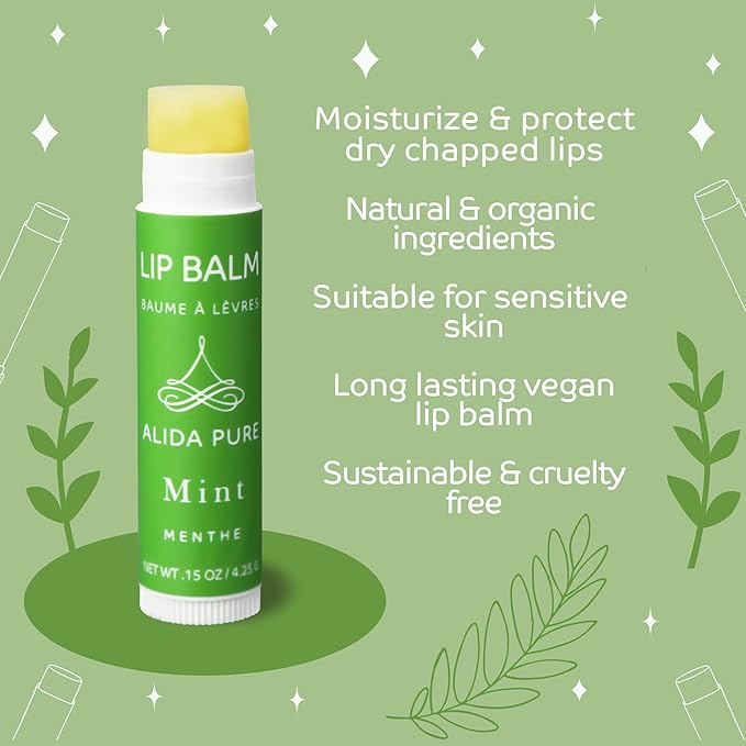 Mint Lip Balm Collection, Vegan Lip Balm Set, Beeswax Free, with Avocado Oil, Organic Jojoba Oil, and Vitamin E, Natural Moisturizer for Dry, Chapped Lips, 3 Tube Set