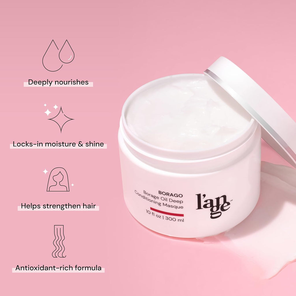 L'ANGE HAIR Borago Deep Conditioning Masque with Borage Oil - 10 Oz Jar, Nourishes and Strengthens Hair, Manages Frizz and Enhances Moisture, Sulfate & Paraben-Free, for Dry Hair, Unisex