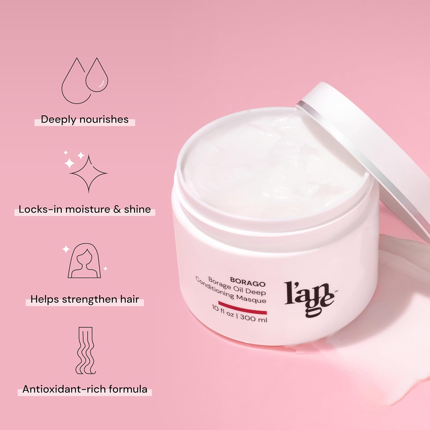 L'ANGE HAIR Borago Deep Conditioning Masque with Borage Oil - 10 Oz Jar, Nourishes and Strengthens Hair, Manages Frizz and Enhances Moisture, Sulfate & Paraben-Free, for Dry Hair, Unisex