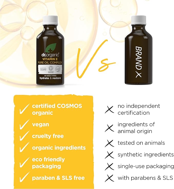 Dr. Organic Vitamin E Pure Oil Complex | Nourishes and Protects Skin, Enhances Elasticity, Natural, Certified Organic, Paraben & SLS-Free, 50 mL / 1.7 fl oz