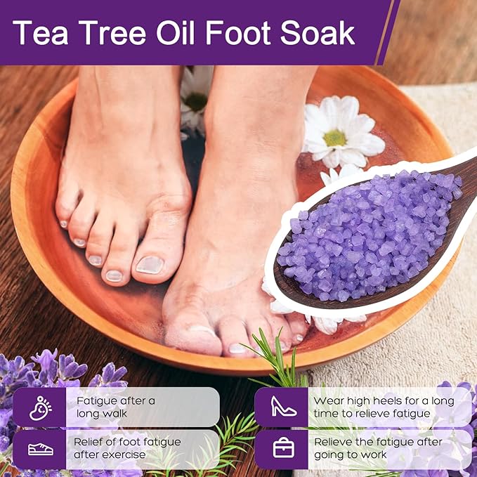 Himalayan Pink Salt Kit Pack of 2 Natural Foot Soak Salts Epsom Salt Essential Oils Lavender Orange Rose Scent Dead Sea Salt Moisturizing Skin Tea Tree Oil Foot Care Pedicure