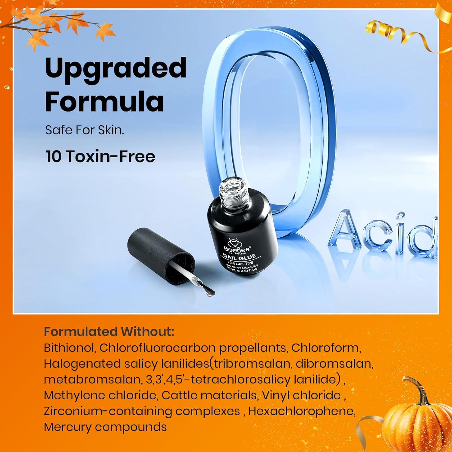 Beetles Gel Polish 9 in 1 Nail Glue with New Formula, 0.5 Fl Oz Super Strong Brush in Nail Gel Glue for False Nails Tips, Rhinestone, Base Gel, Blooming Nail Gel