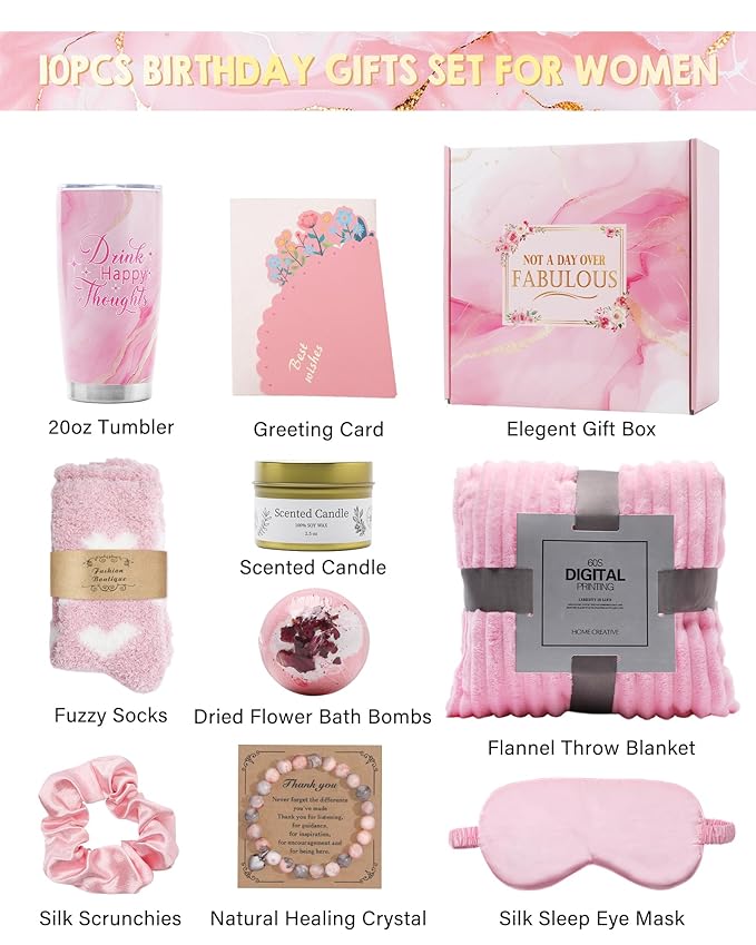 Gift Basket for Mom Birthday With Blanket, Gifts for Mom From Daughter Unique Birthday Gifts Self Care Package SPA Set, Best Gifts for Mom Birthday Relaxation Kit for Mom Thank You Gifts