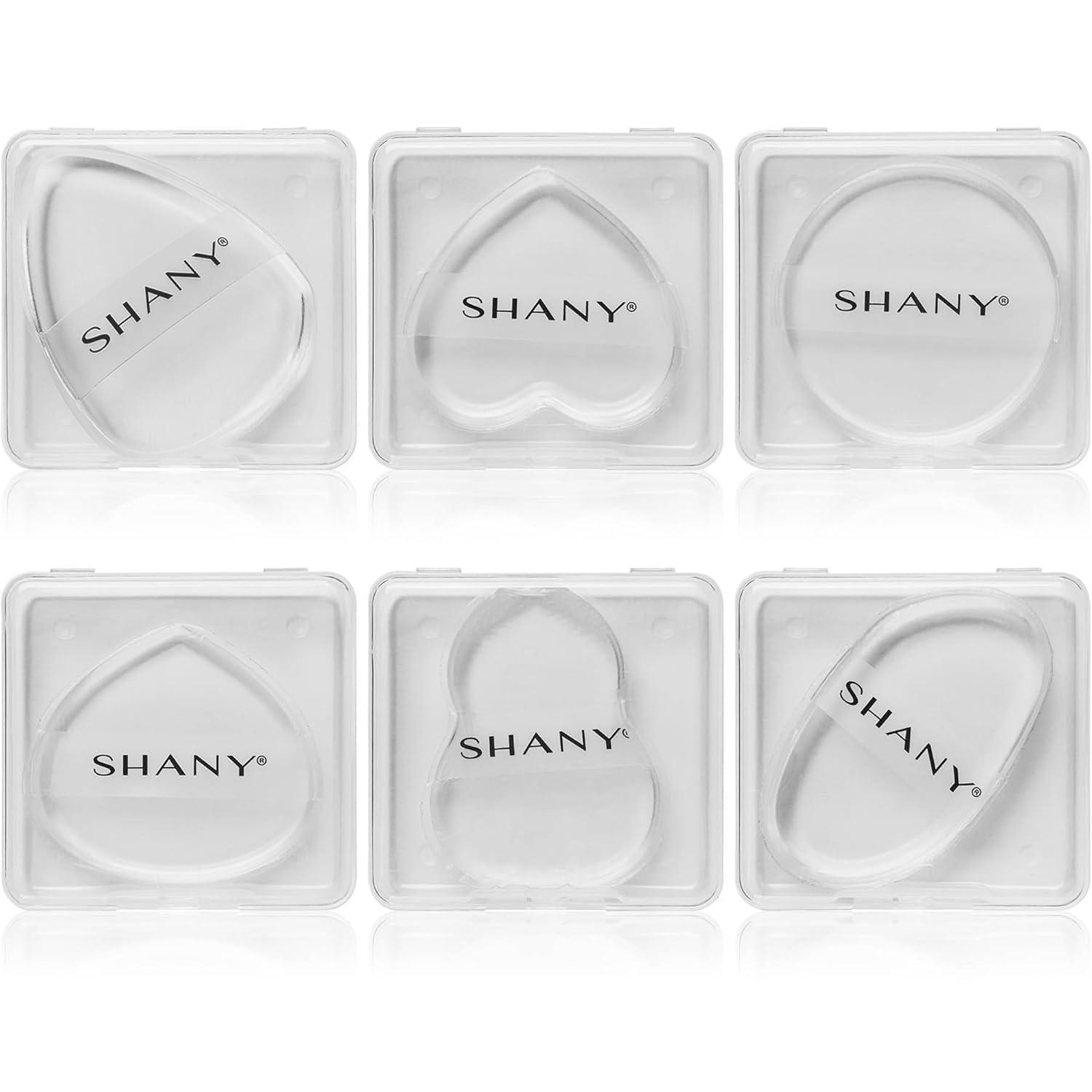 SHANY Stay Jelly Silicone Sponge Set - Clear & Non-Absorbent Makeup Blending Sponges for Flawless Application with Foundation - Assorted Sizes and Shapes - Pack of 6