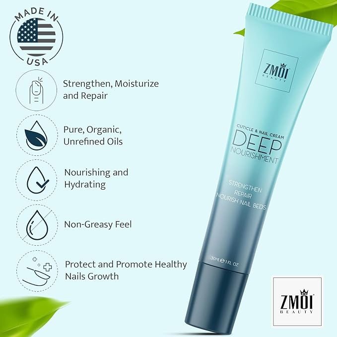 Cuticle & Nail Cream Treament, Deep Nourishing - USA Made - Daily Repair Nail Care w/Organic Shea Butter, Jojoba Oil - Soften Cuticles, Strengthen Nails, Hydrating (1 Fl Oz/Pack of 1)