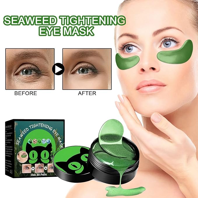 Seaweed Eye Mask, Under Eye Patches with Collagen and Hyaluronic Acid, Seaweed Tightening Eye Mask, Hydrating Green Eye Gel Pads for Puffy Eyes, Wrinkles, Dark Circles and Bags Under Eyes - 30 Pairs
