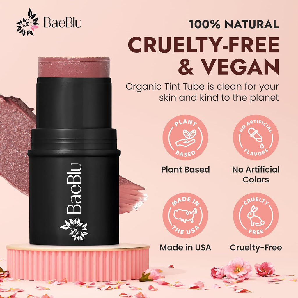 Organic Blush Tube, Cabernet - 100% Natural Vegan Cream Blush Sticks, Multi-Use Bronzer, & Highlighter for Lips, Cheeks & Eyes, Buildable Shimmer, Gluten-Free, Paraben-Free, Made in USA