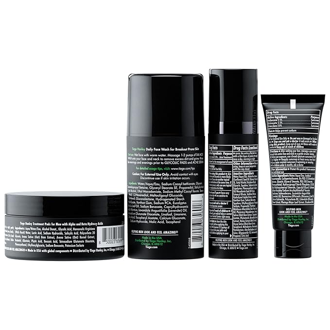 Tiege Hanley Men's Acne Treatment System (Level 2) - TiegeClear Advanced Routine for Smooth Skin - Includes Sal Acid Wash, Glycolic Acid Pads, and Serum - All Skin Types
