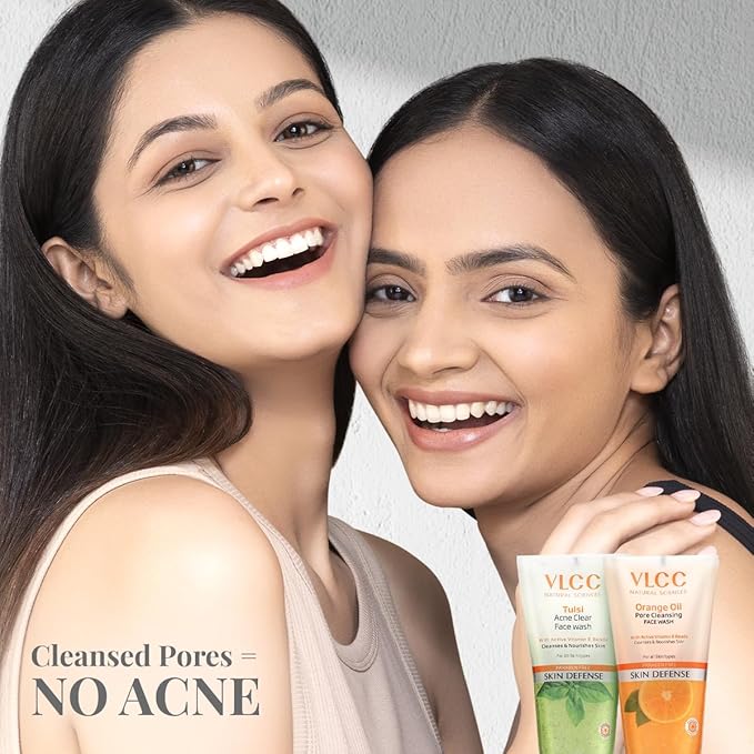 VLCC Holy Basil + Orange Oil Face Wash Combo for Acne & Pore Cleansing | Clears Pimple, Clogged Pores & Oil | Reduces Breakouts & Soothes Skin | 5.07 Fl Oz/150 ml (Pack of 2)