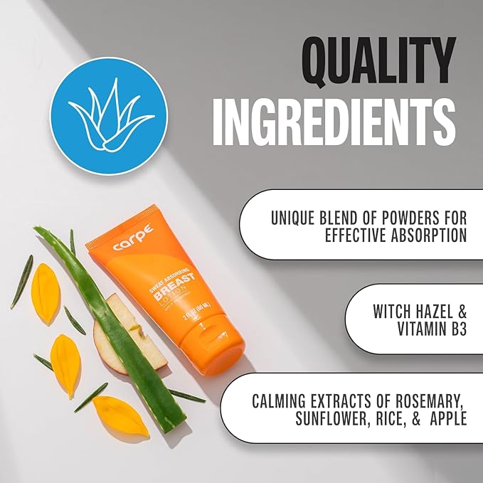 Carpe No-Sweat Breast (Pack of 2) - Helps Keep Your Breasts and Skin Folds Dry - Sweat Absorbing Lotion - Helps Control Under Breast Sweat - Great For Chafing and Stain Prevention
