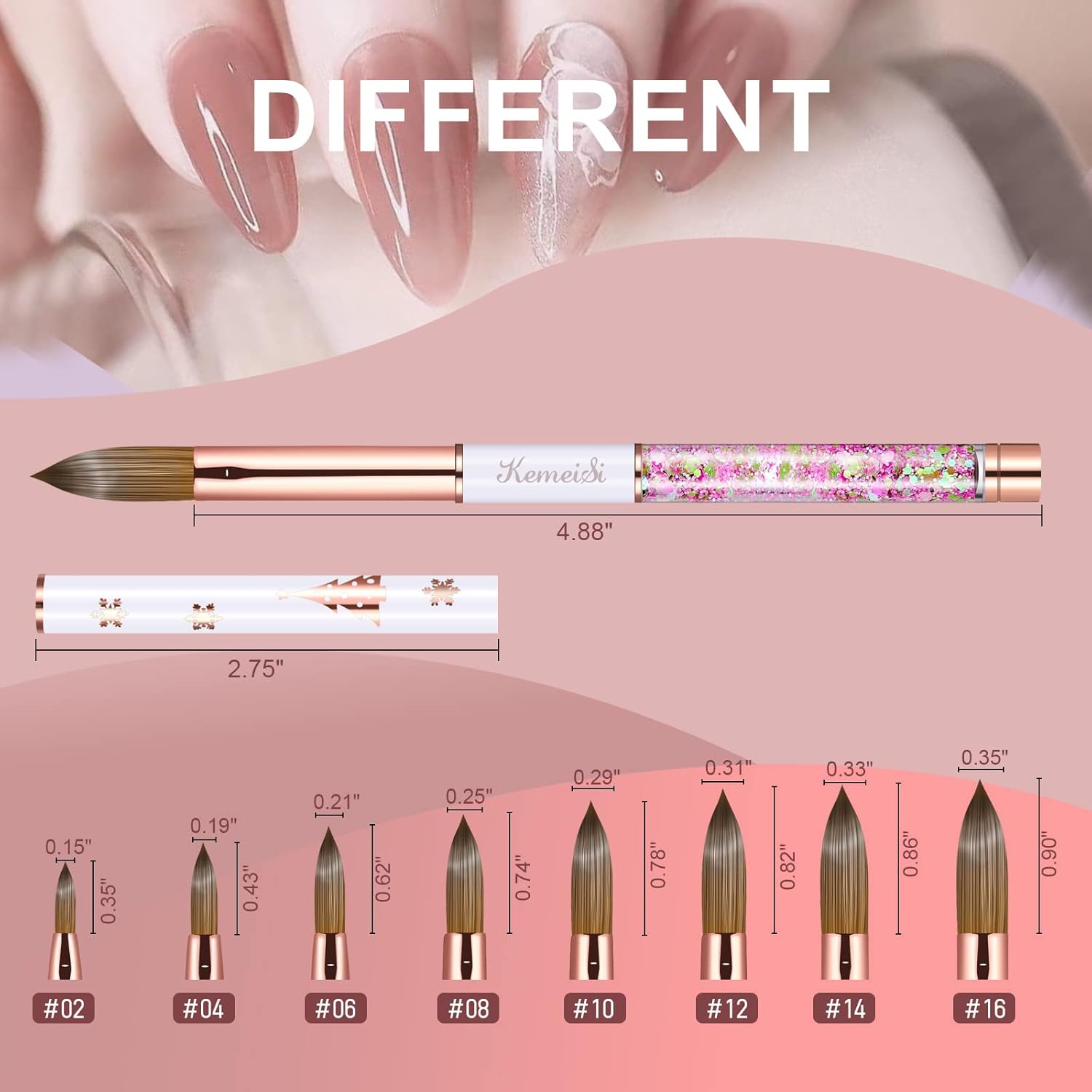 Acrylic Nail Brush Size 8,KEMEISI 100% Pure Kolinsky Nail Art Brushes Sturdy Handle Oval Shaped Acrylic Powder Nail Design Tools for Professional Manicure DIY Home Salon (White)