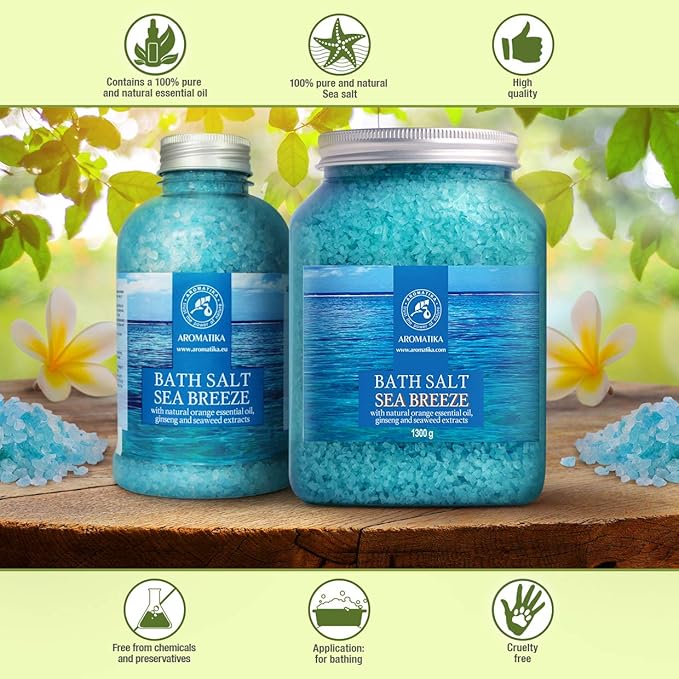 Bath Sea Salt 46 Oz - Sea Breeze Salt - Natural Bath Sea Salts - Best for Good Sleep - Relaxing - Calming - Body Care - Beauty - Aromatherapy