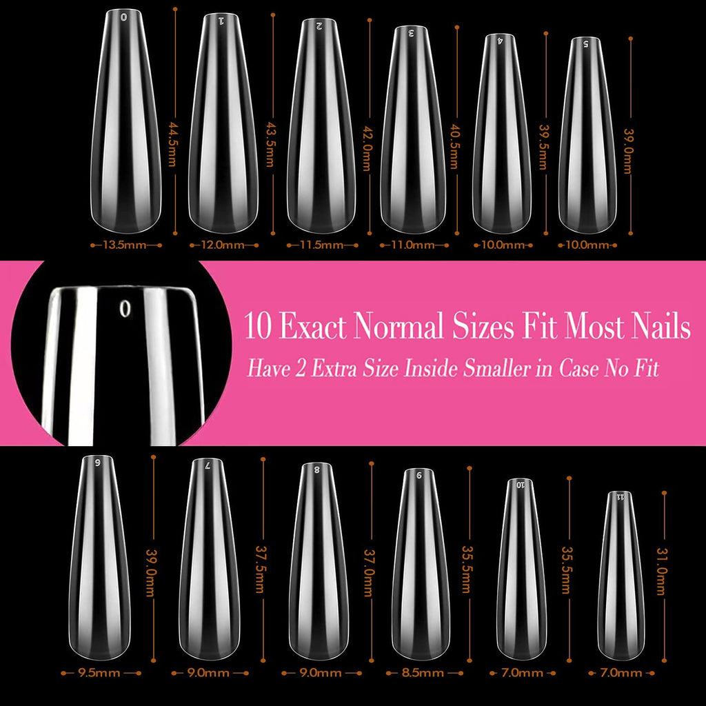 UNA GELLA XXL Coffin Nails Tips Full Cover 216pcs Extra Long Coffin Nail Tips No C Curve Clear Coffin Ballerina Nail Tips False Fake Acrylic Nails for Nail Extensions DIY Art Salon
