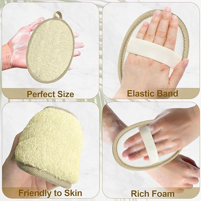 Loofah Exfoliating Body Scrubber (2 Pack), Natural Body Scrubbers for Shower Exfoliator, 100% Natural Lufa Bath Scrub Loofa Sponge Pad, Large Lufas for Men and Women Loufa Biodegradable Luffa Brown